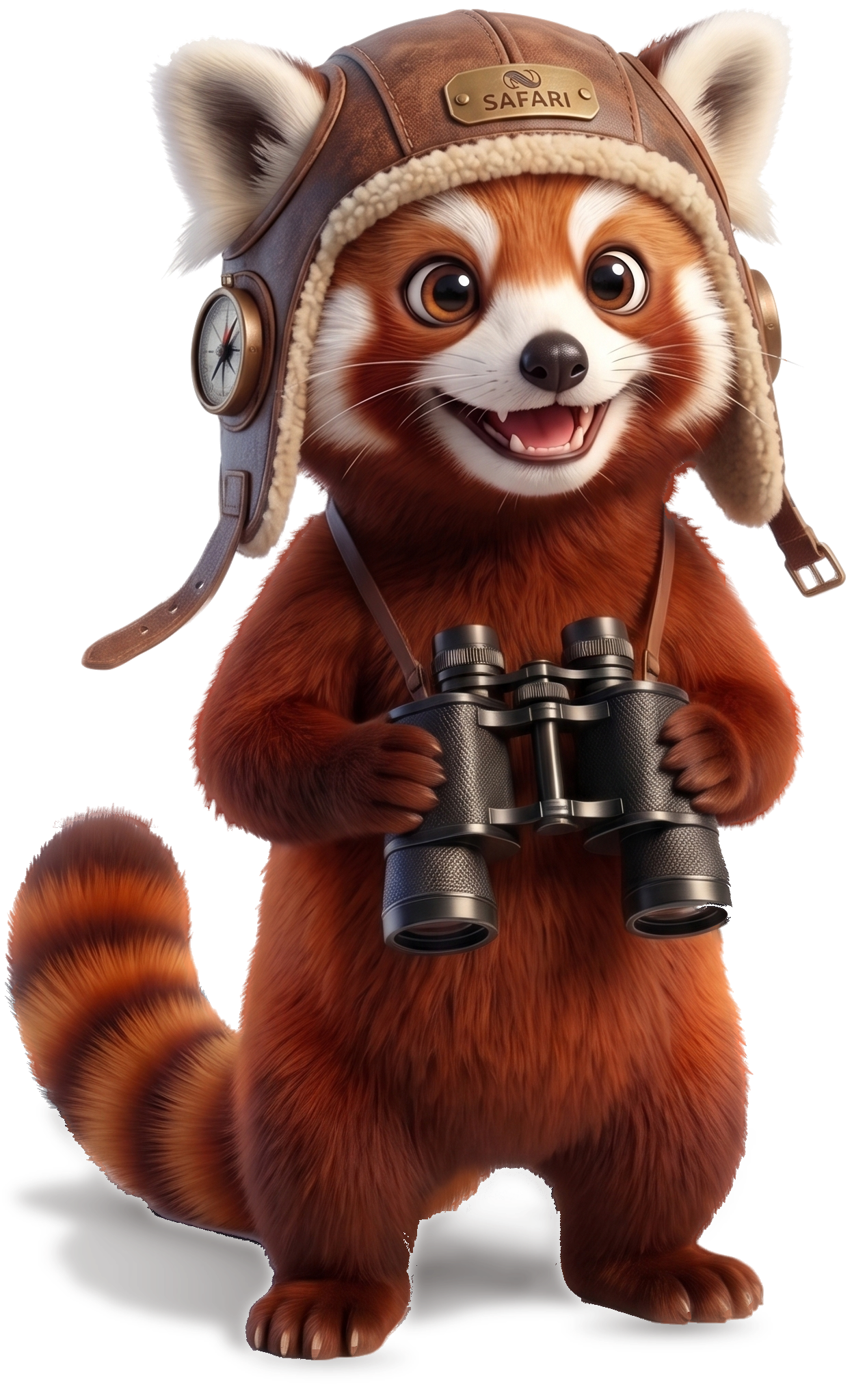 Syla's red panda guide with binoculars